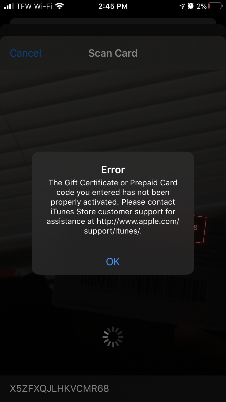 Itunes Gift Card Not Properly Activated Apple Community