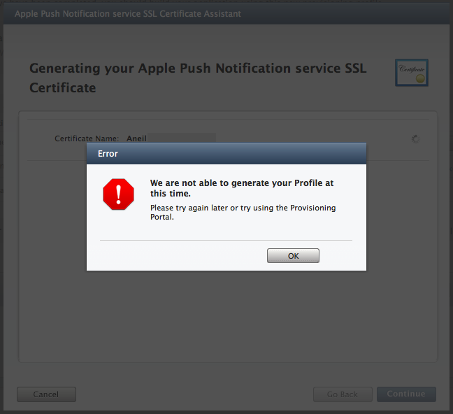 Уведомление Error. Apple Error. Ошибка при создании Error. Apple Push Notification service.