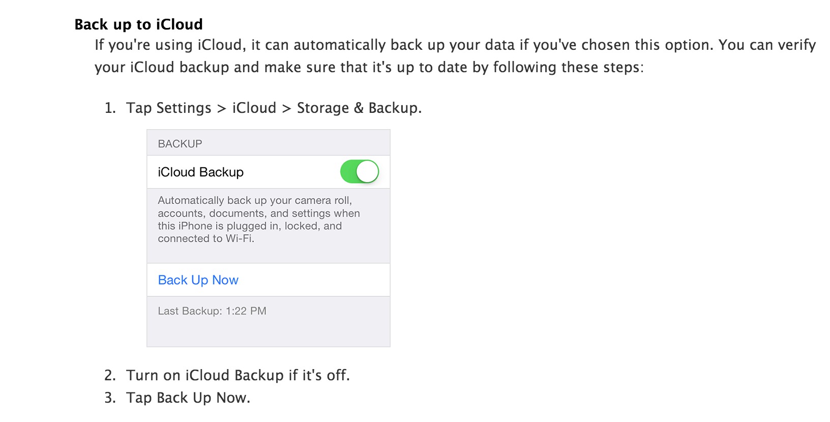 iCloud manual backup ios 8 - Apple Community