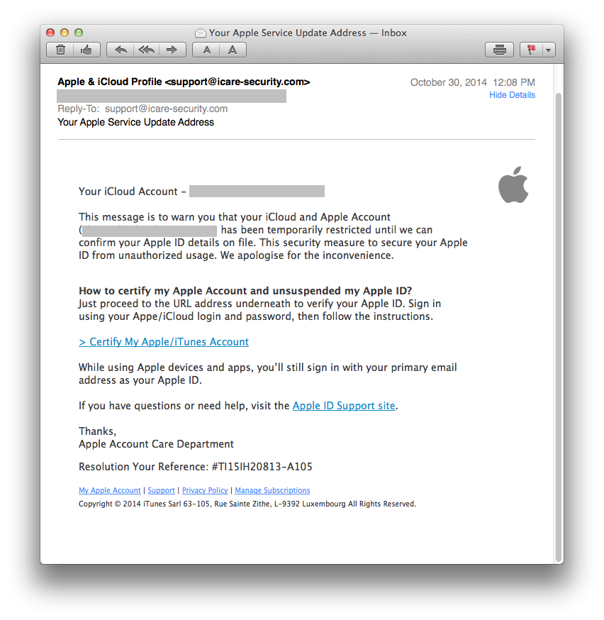 Warning: Phishing Email Supposedly From A… - Apple Community