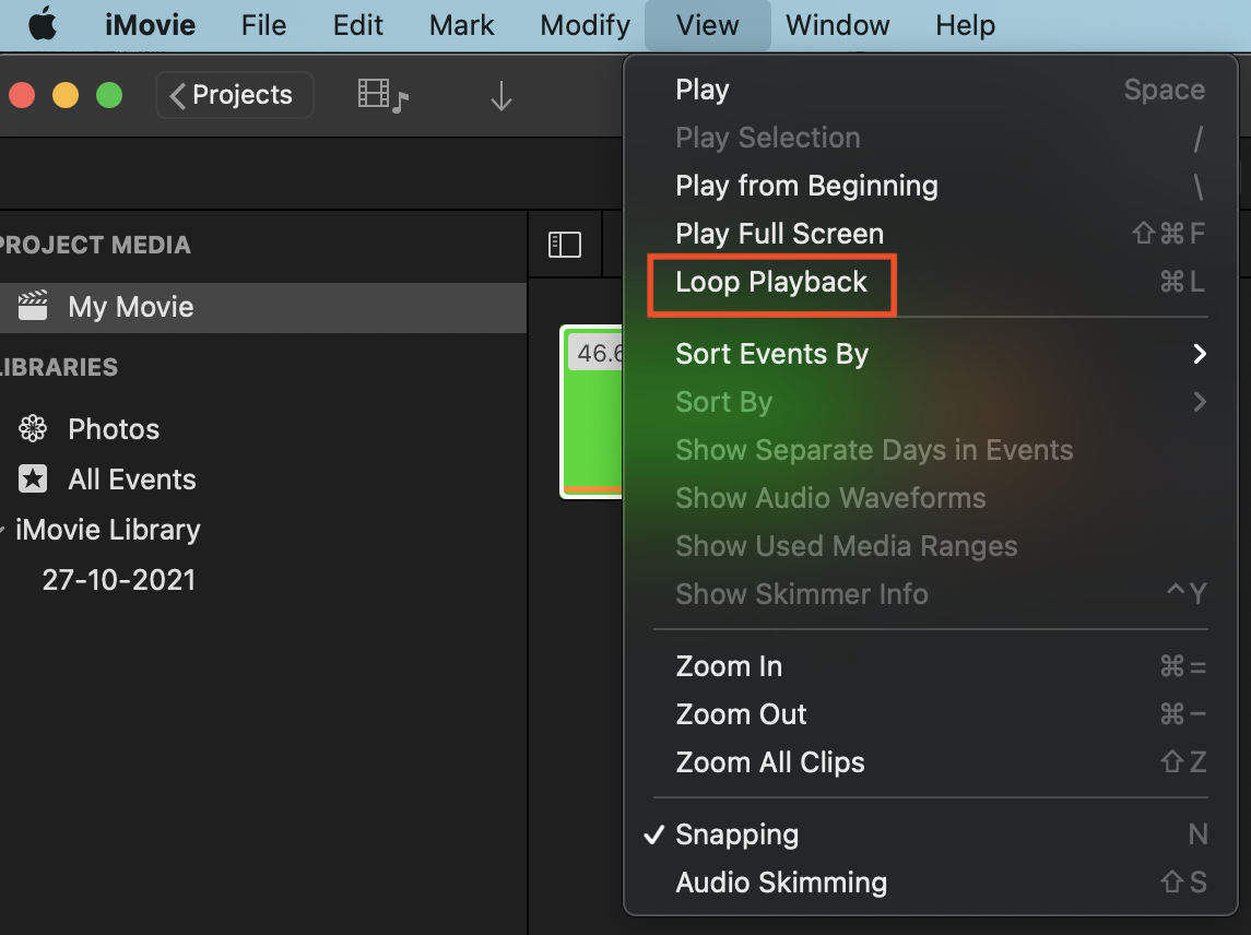 loop a section of a video in the timline Apple Community
