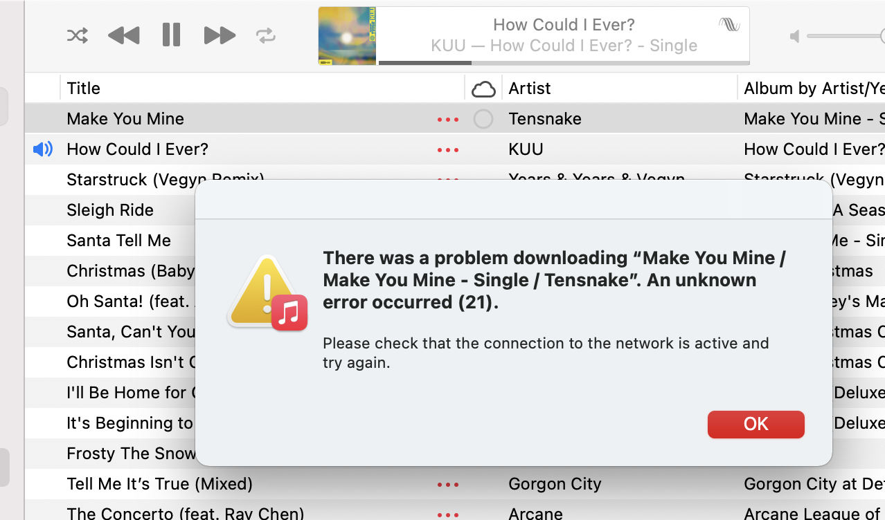 apple music wont download songs on mac