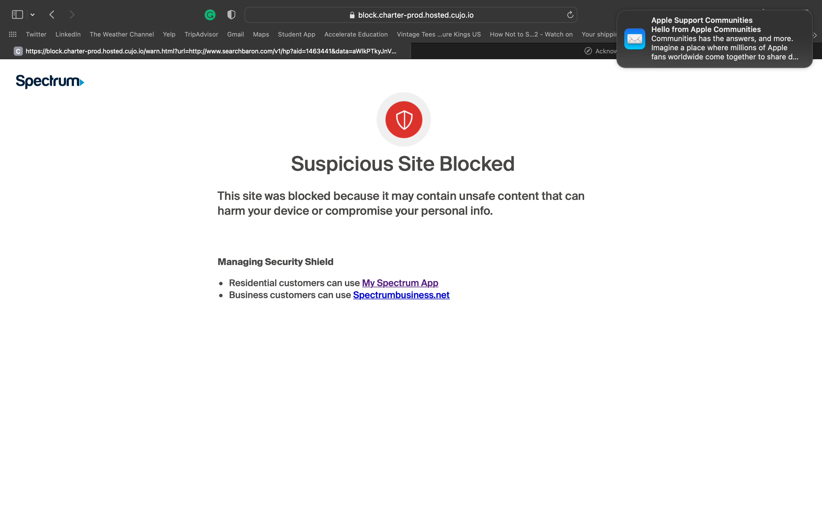 Why is Spectrum blocking my sites?