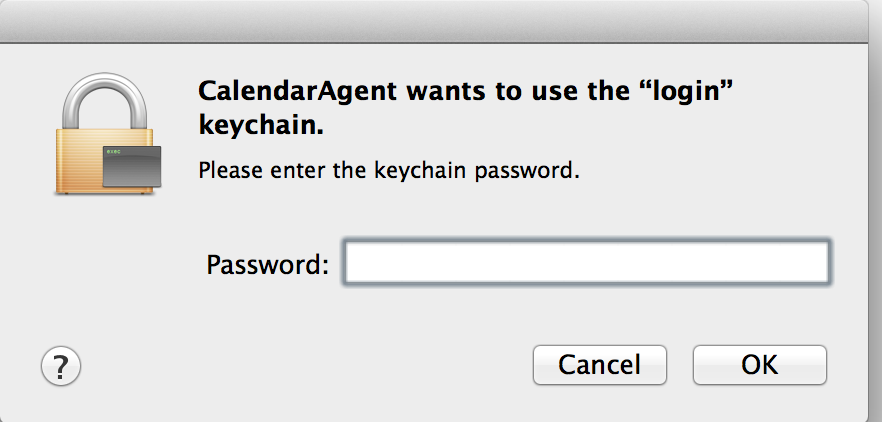 mac calendar agent wants to use the login keychain