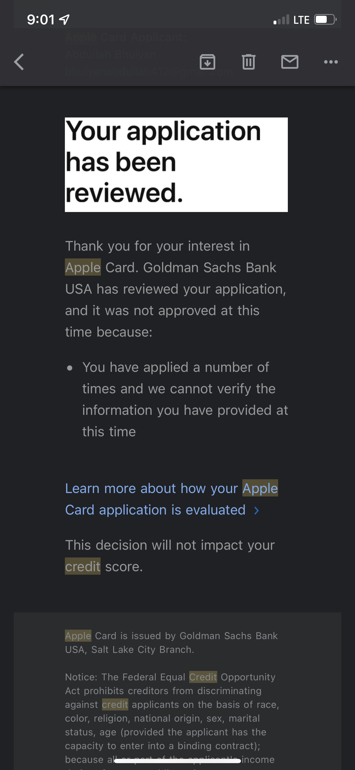 Apple credit card application problem and… - Apple Community