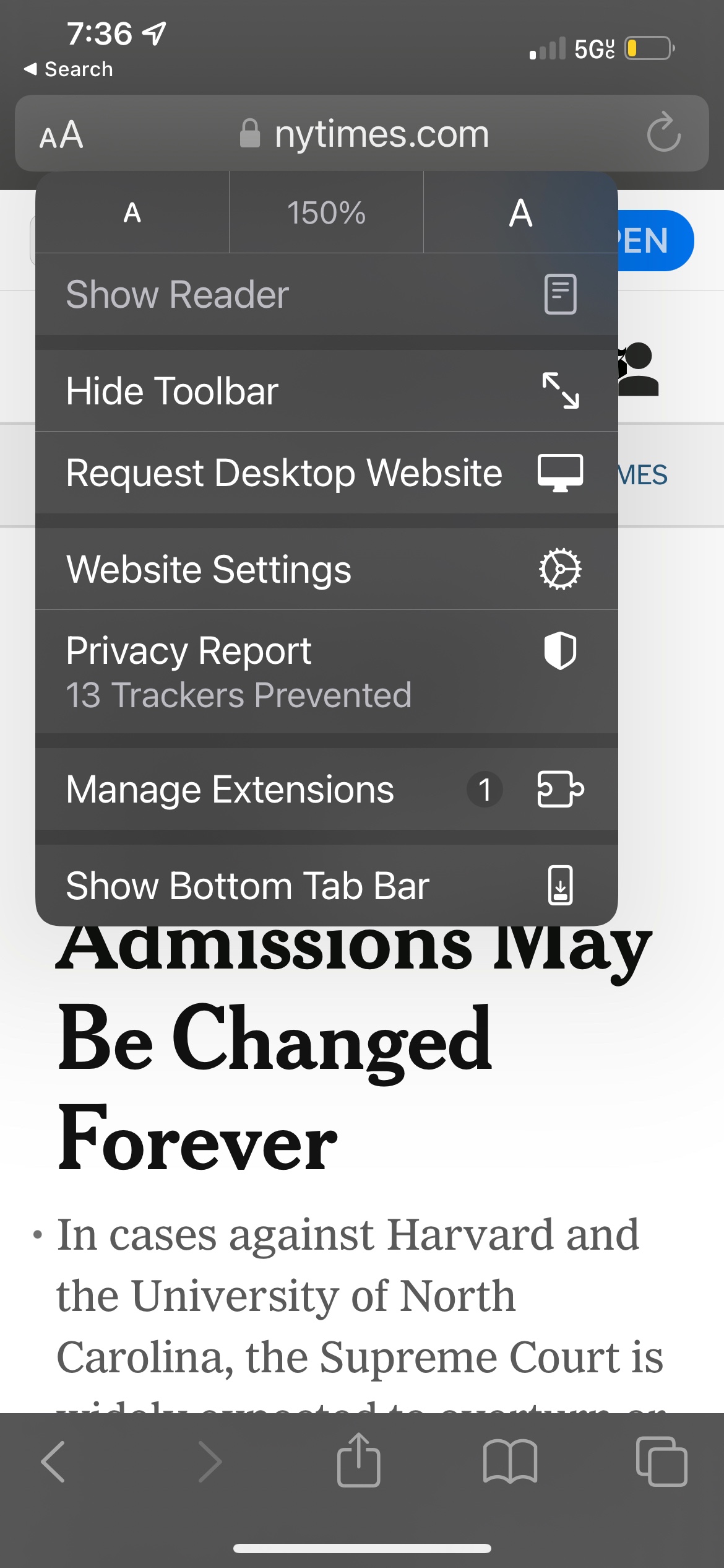 safari reader button not showing