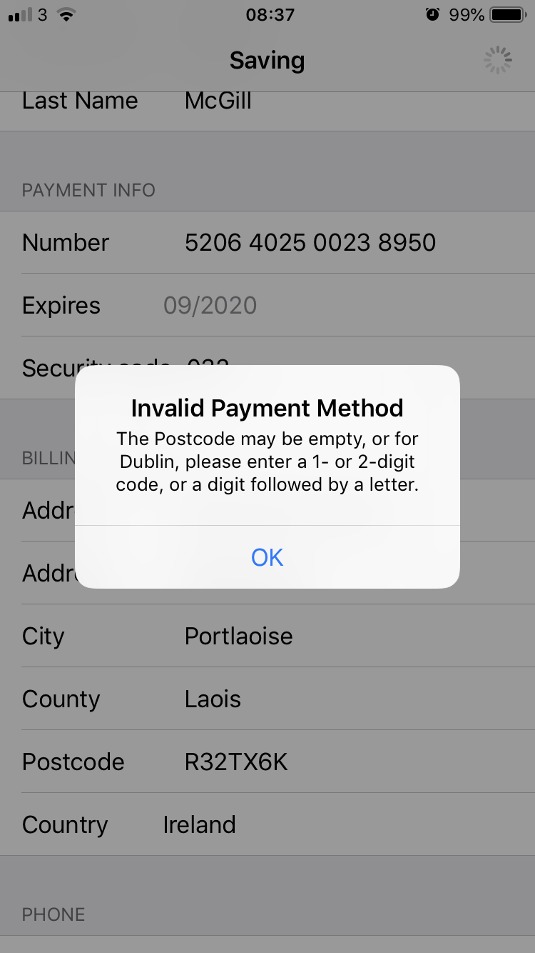 Invalid postcode error when attempting to… Apple Community