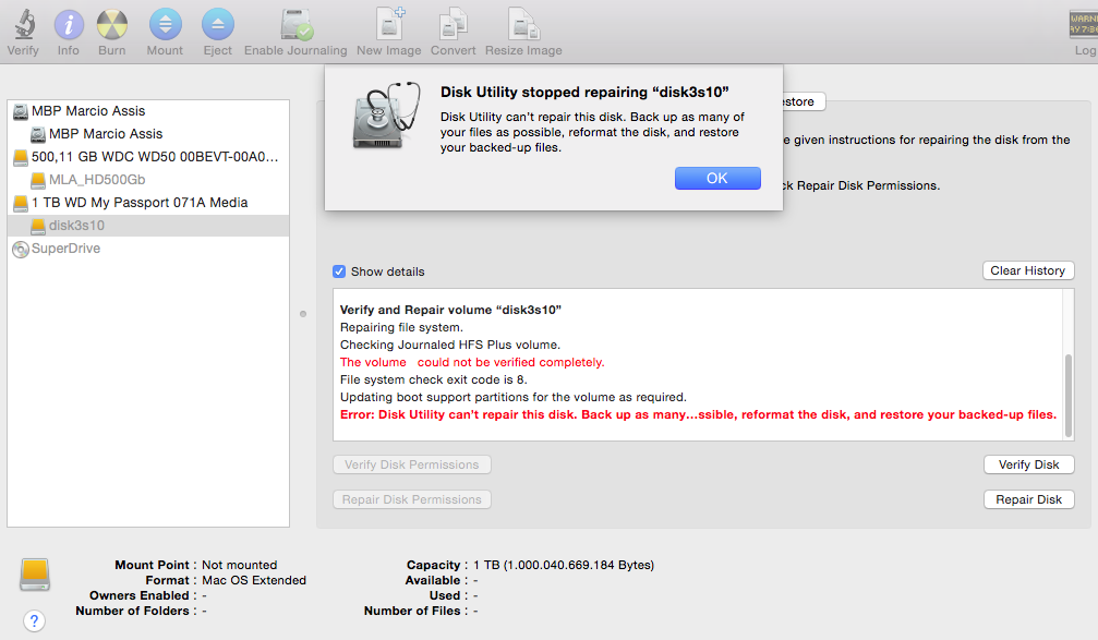WD external drive won't repair exit cod… Apple Community
