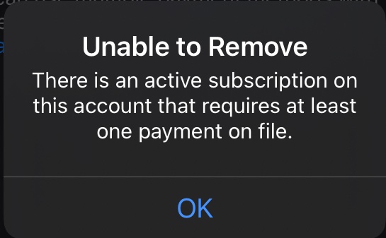 why am i unable to remove my card from apple id