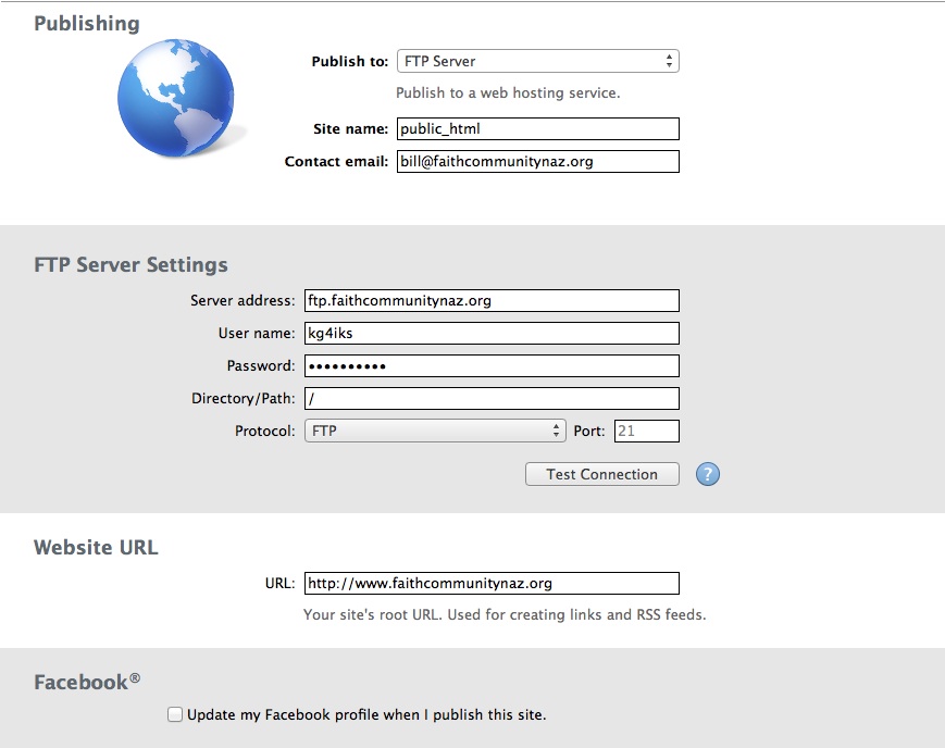 Web url. Server settings.