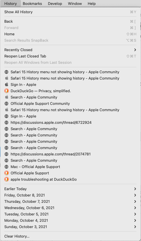 Safari 15 History menu not showing history Apple Community