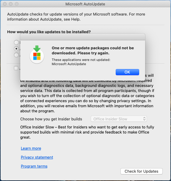 MS Office 365 auto update error - Apple Community