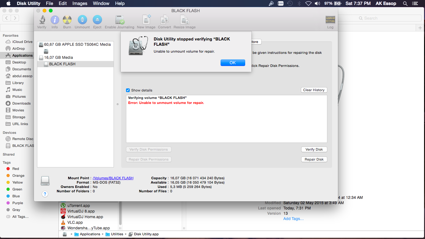 Mac os x disk utility unable to unmount volume for repair