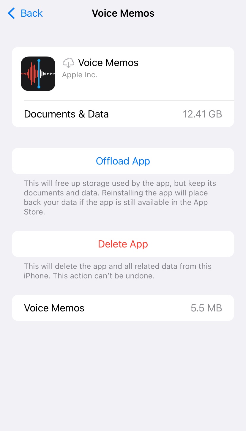 Voice memos is taking up 13 GB even if I … - Apple Community