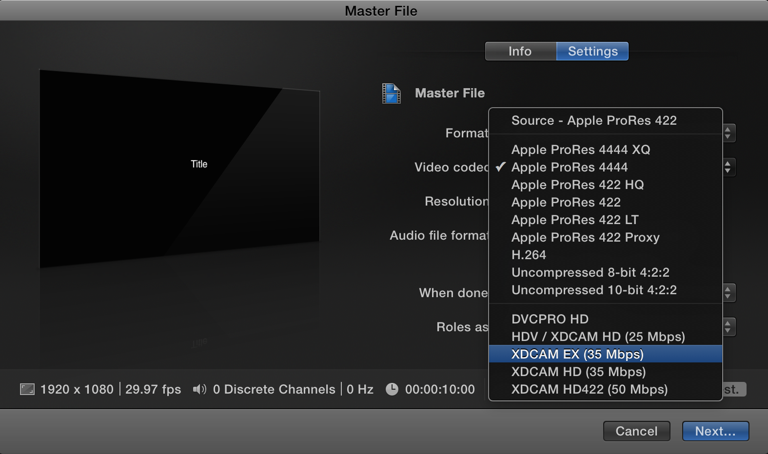 Xdcam hd 422 codec download mac os