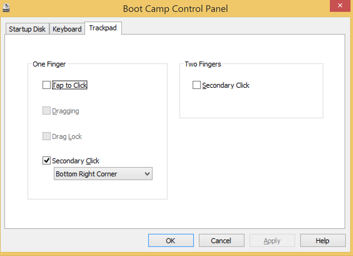 Boot camp control panel trackpad