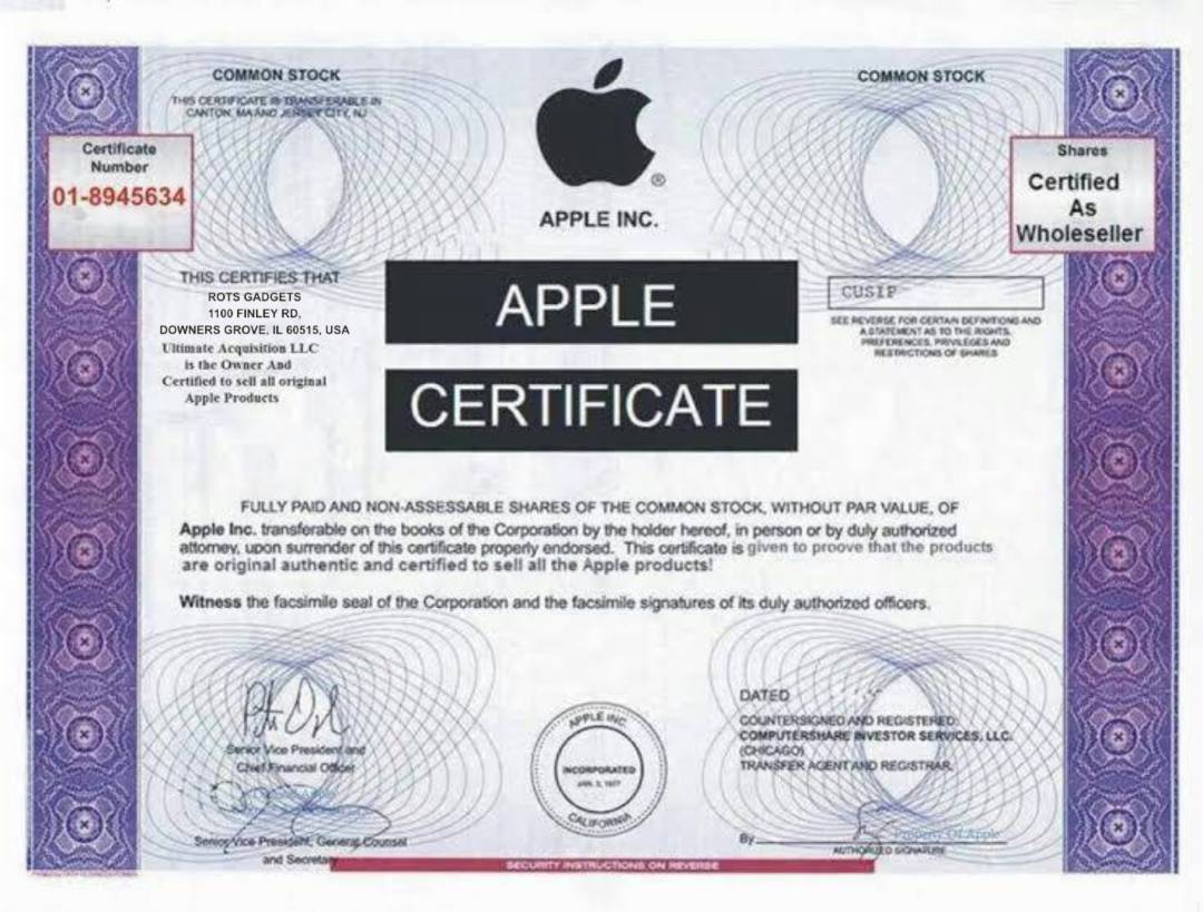 Apple Stock Certificate Image Ajor Png