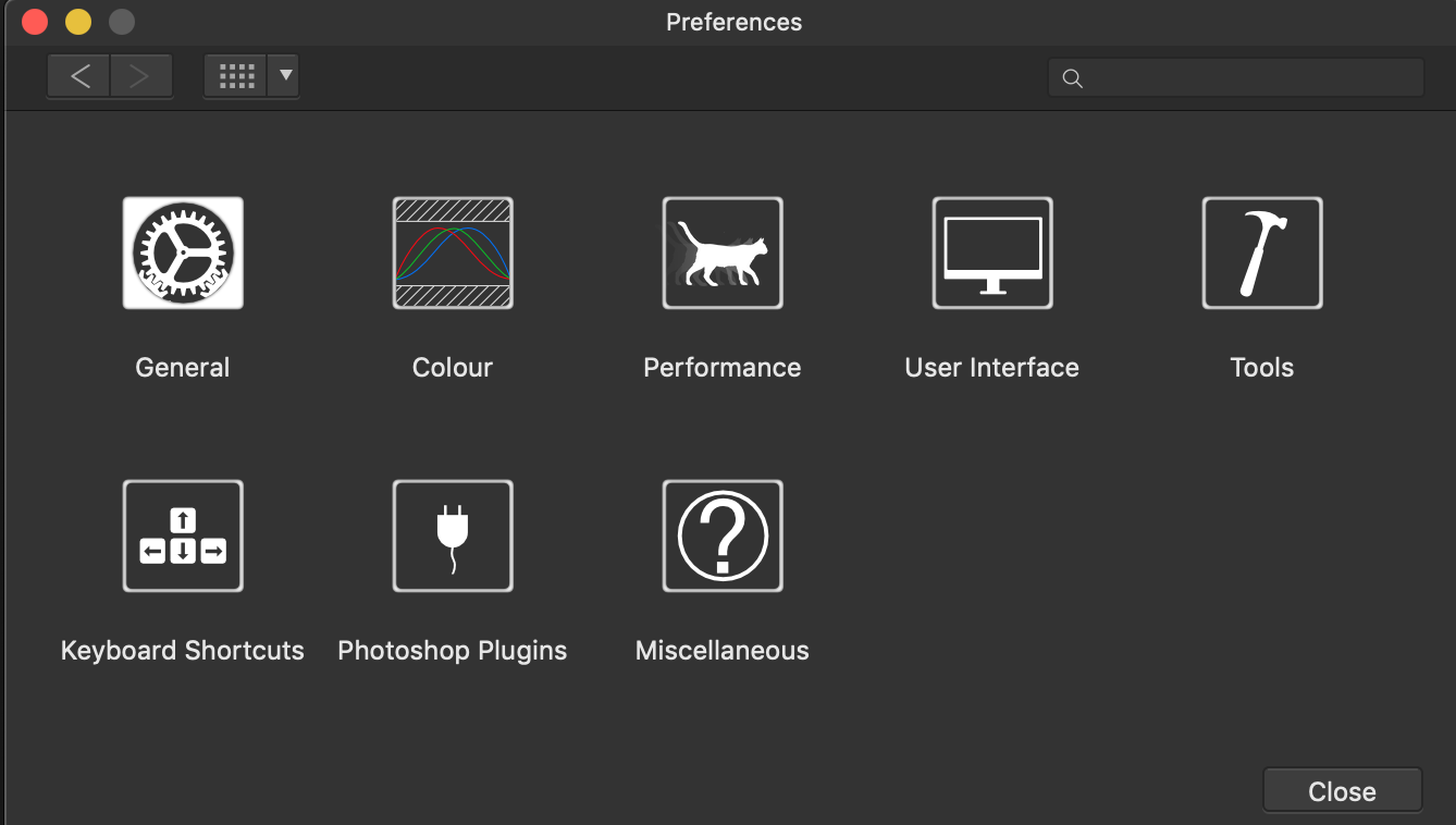 Ui tools. Меню preferences Photoshop. Affinity Plugins. Toolbox UI. Preferences in Photoshop.