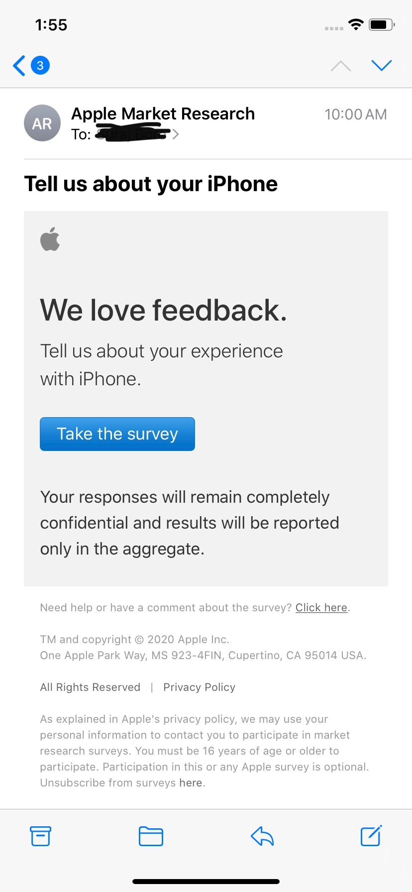 apple market research survey email