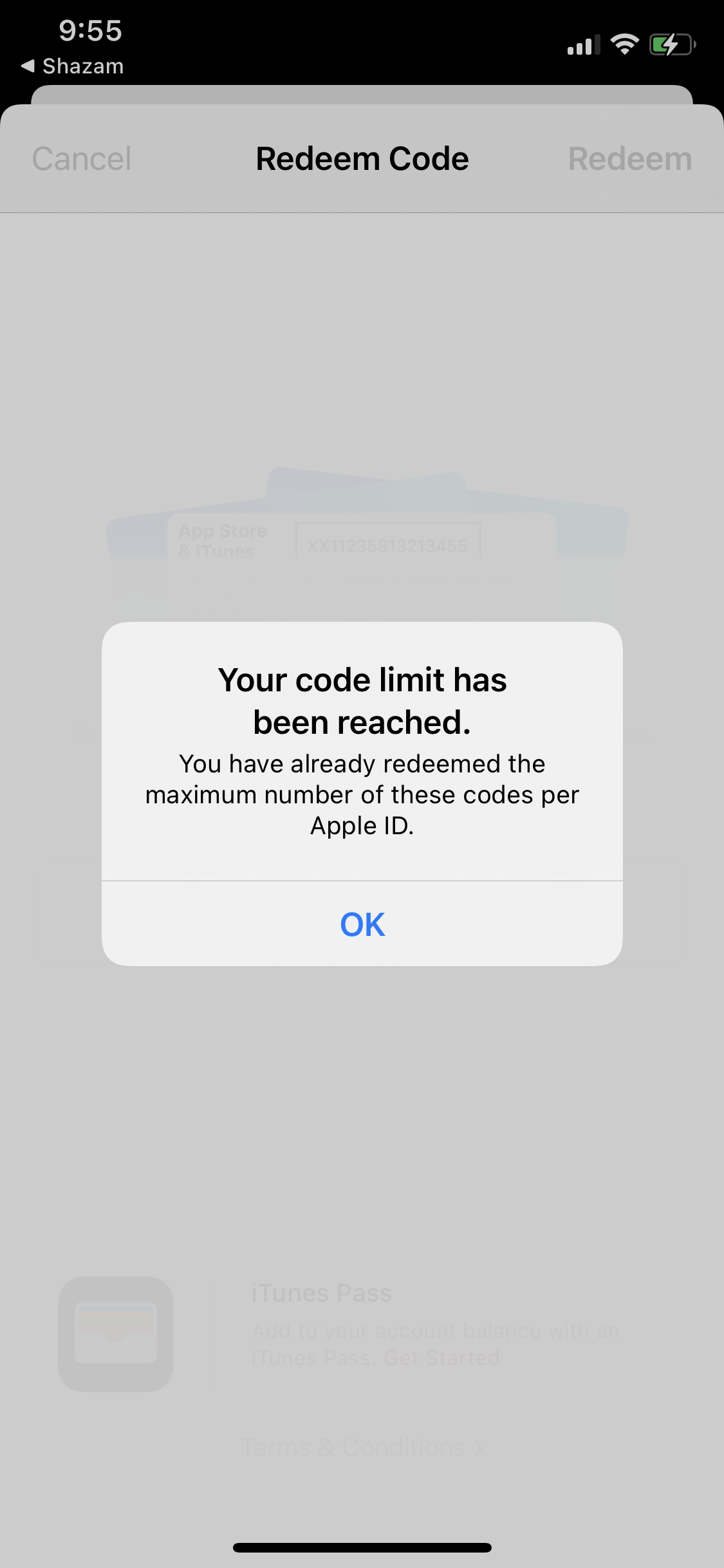 Your Code Limit Has Been Reached Apple Community