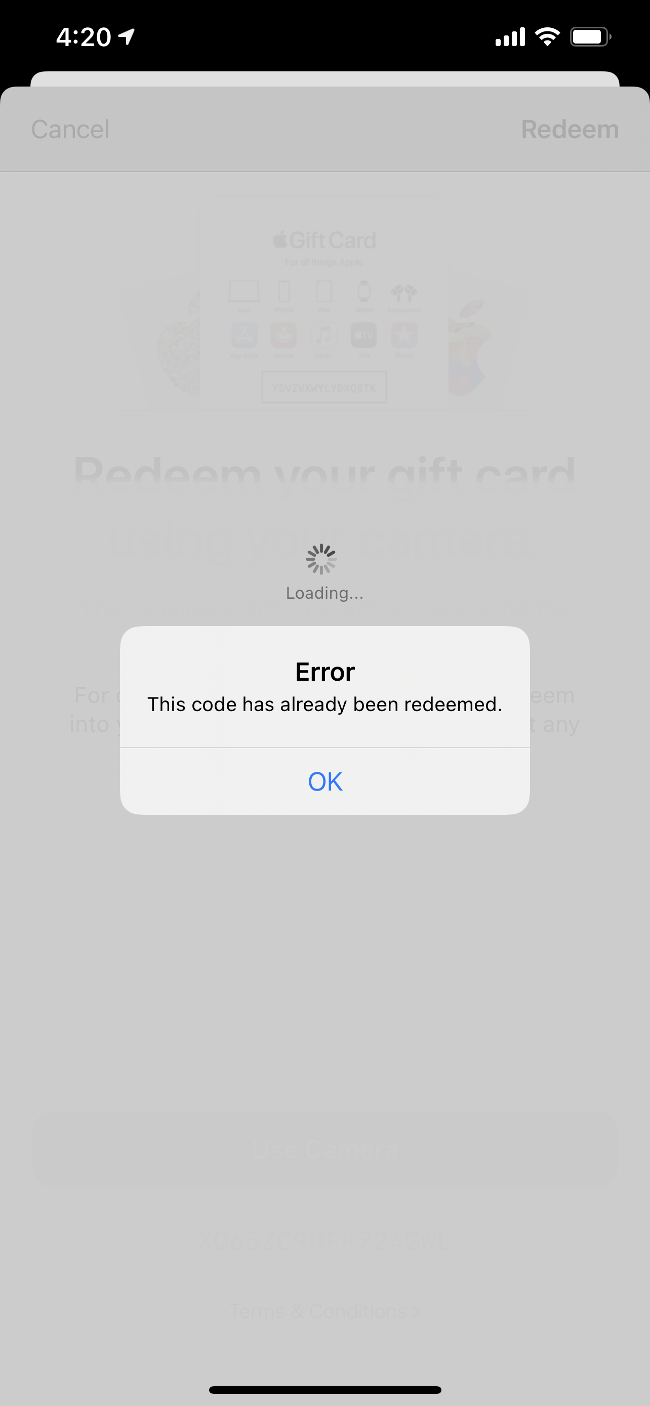 Unable to redeem iTunes Gift Card - Apple Community