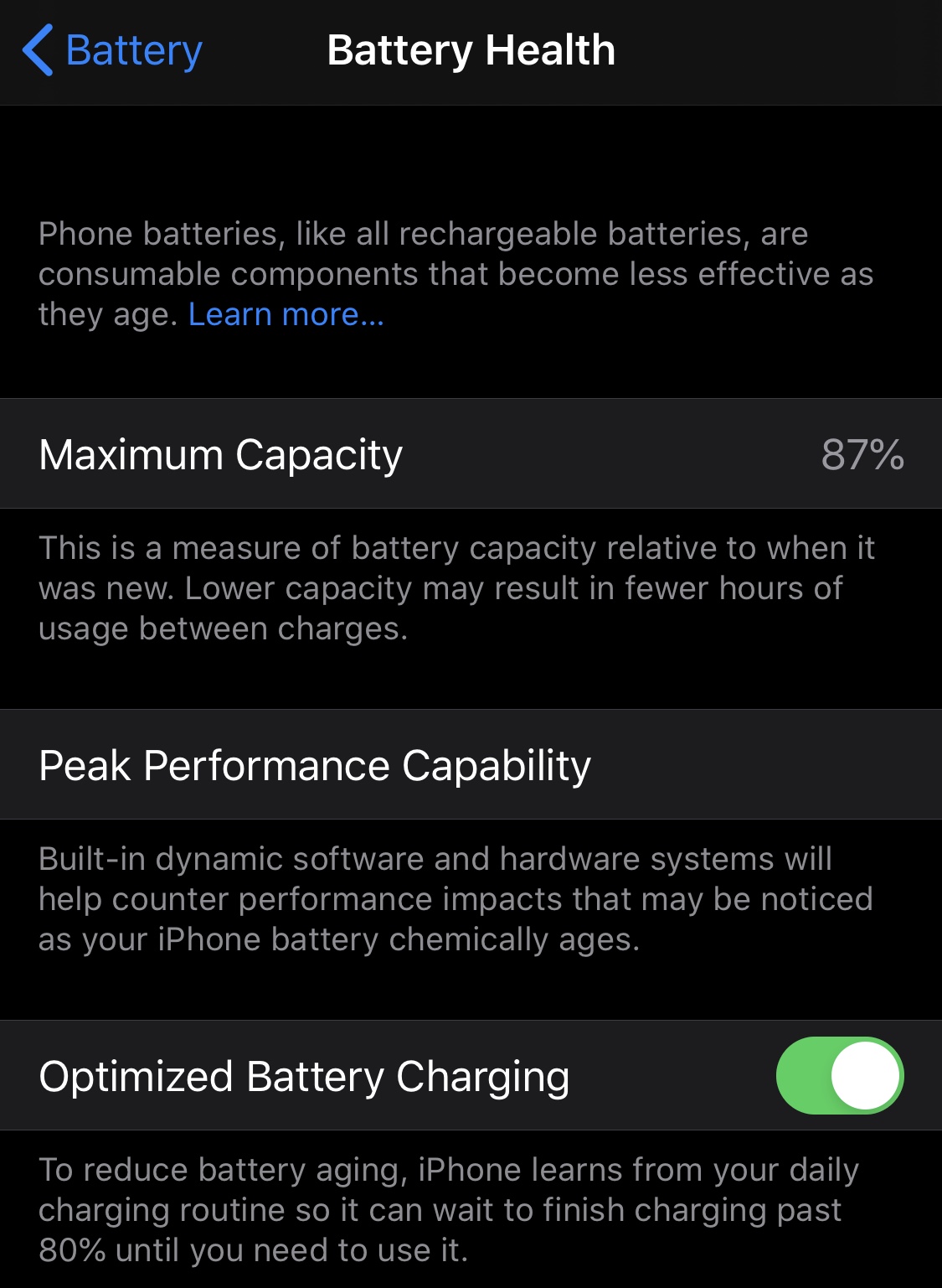Iphone 11 Pro Battery Health At 87 After Apple Community