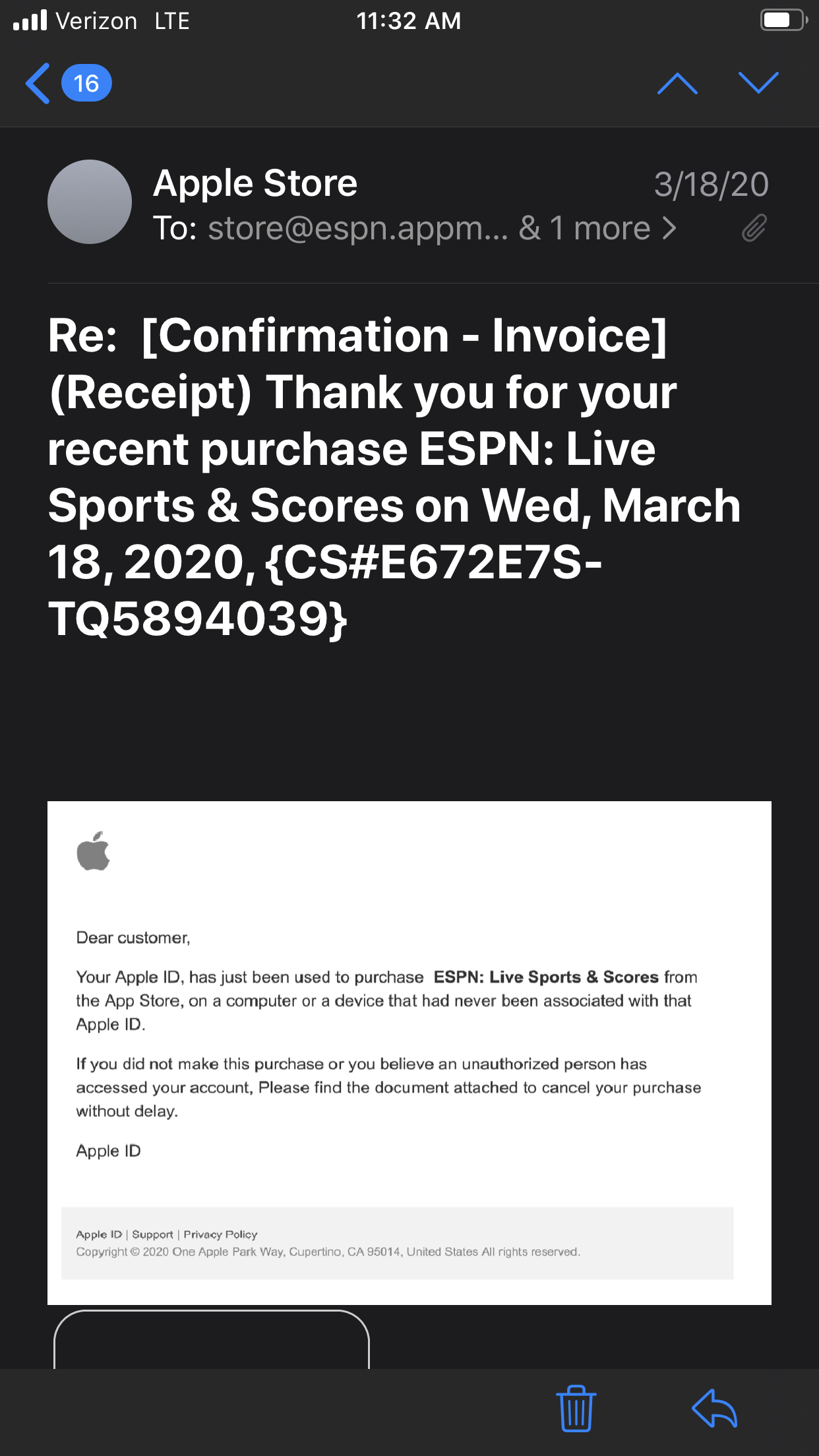 ESPN Phishing Email Example