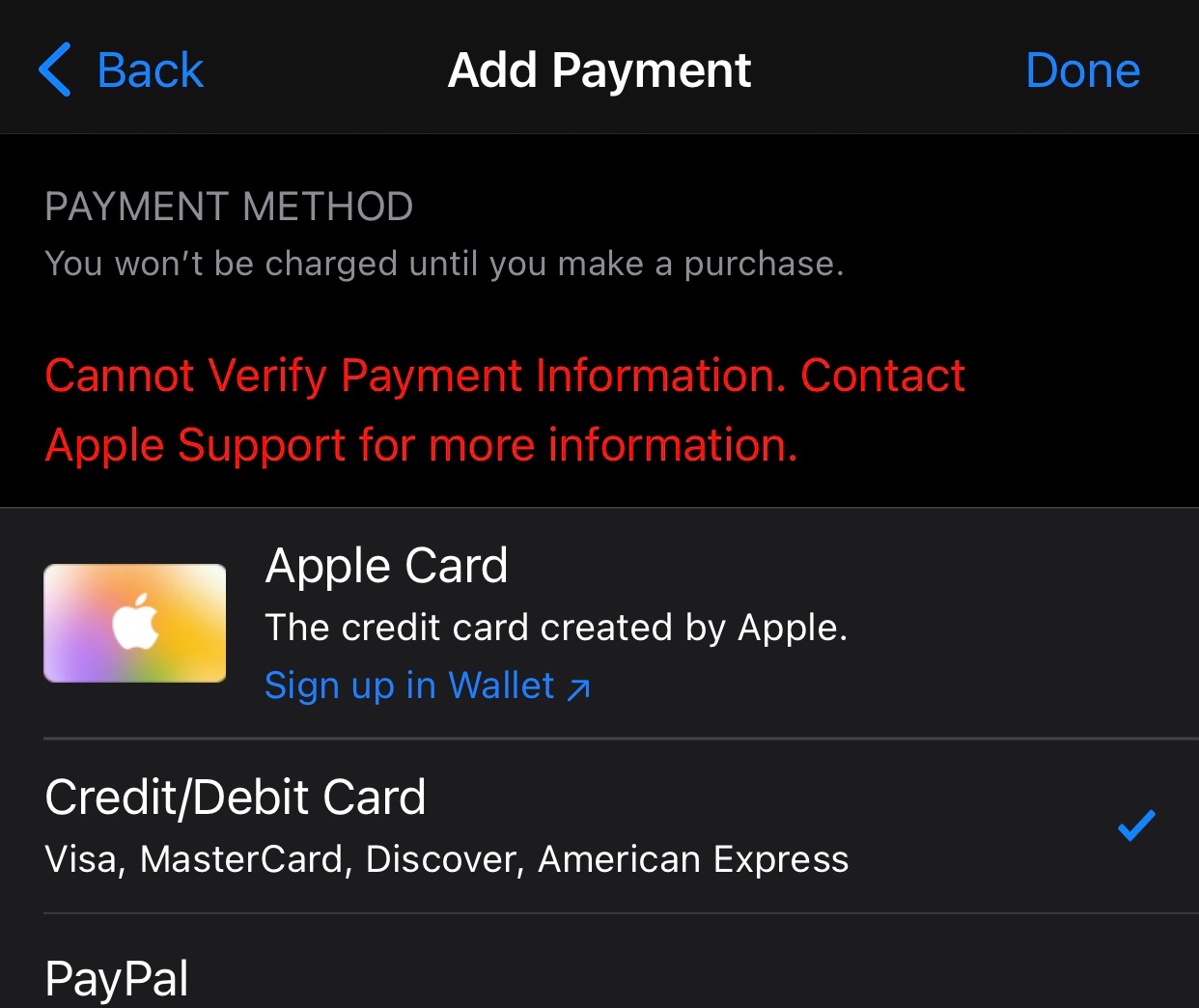 apple pay verification not available bmo