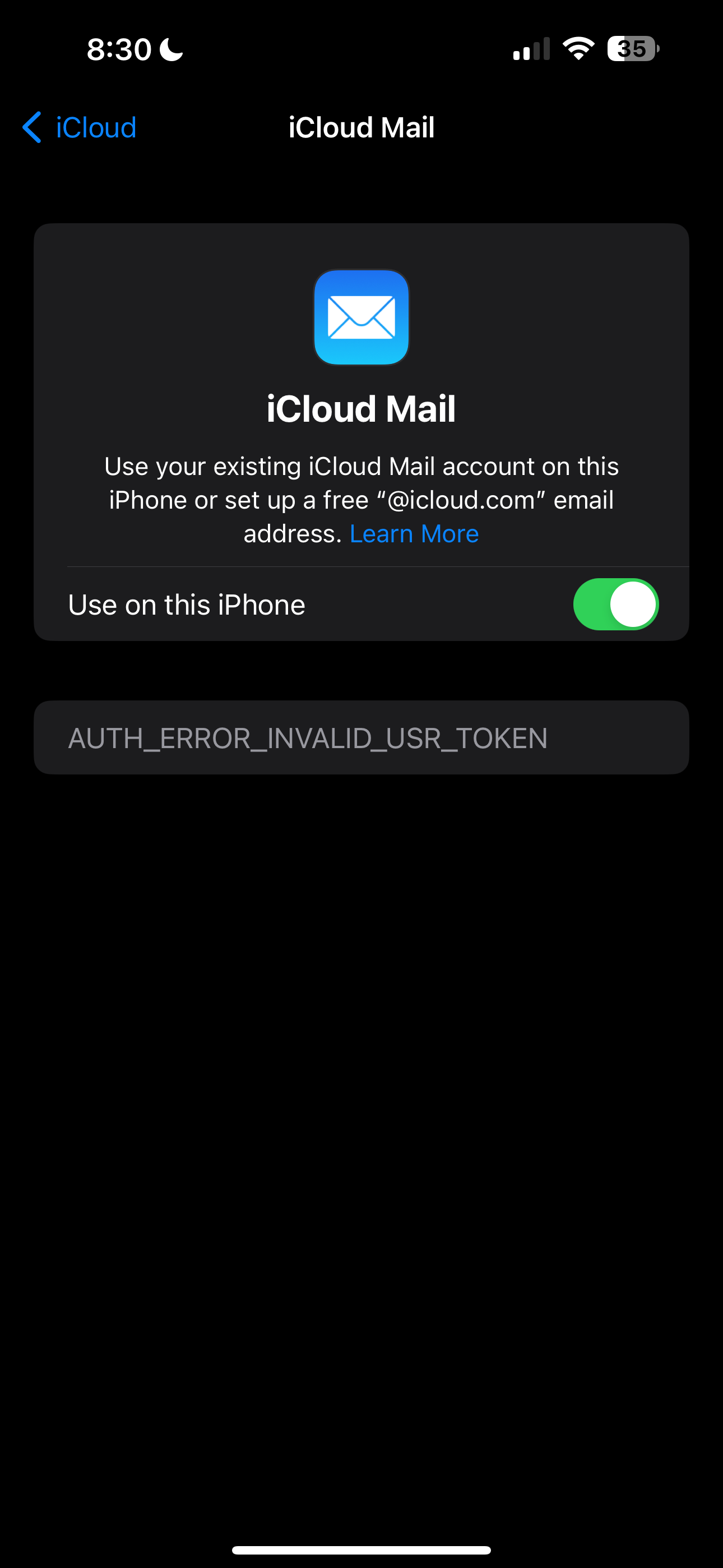 account error icloud mail