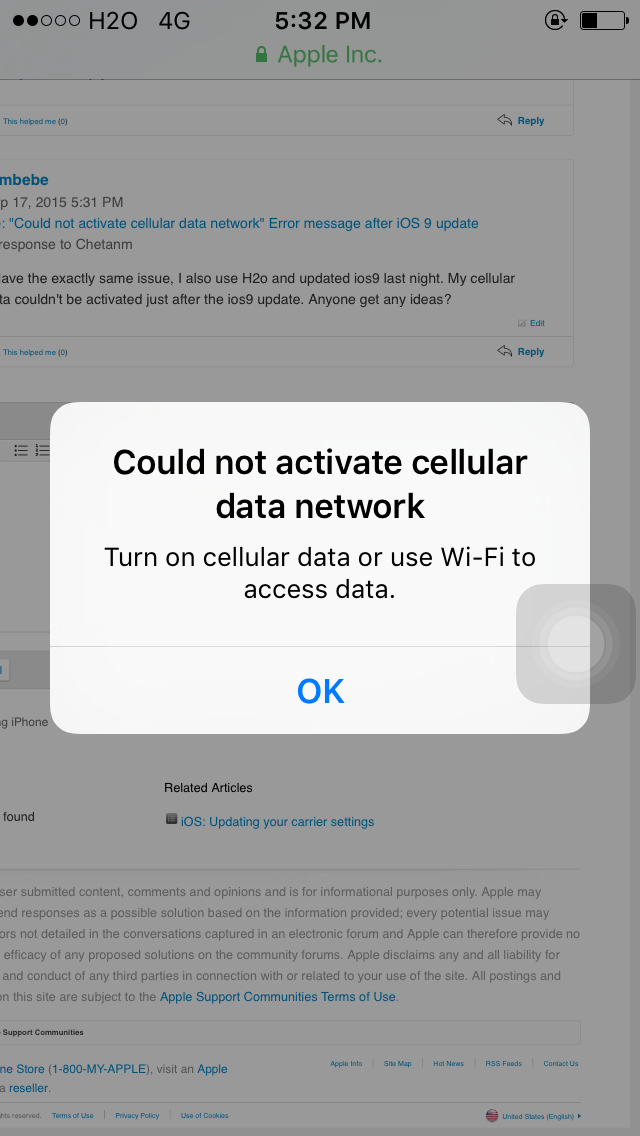 could not activate cellular data network iphone 5