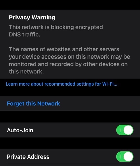 wifi privacy warning!!! Apple Community