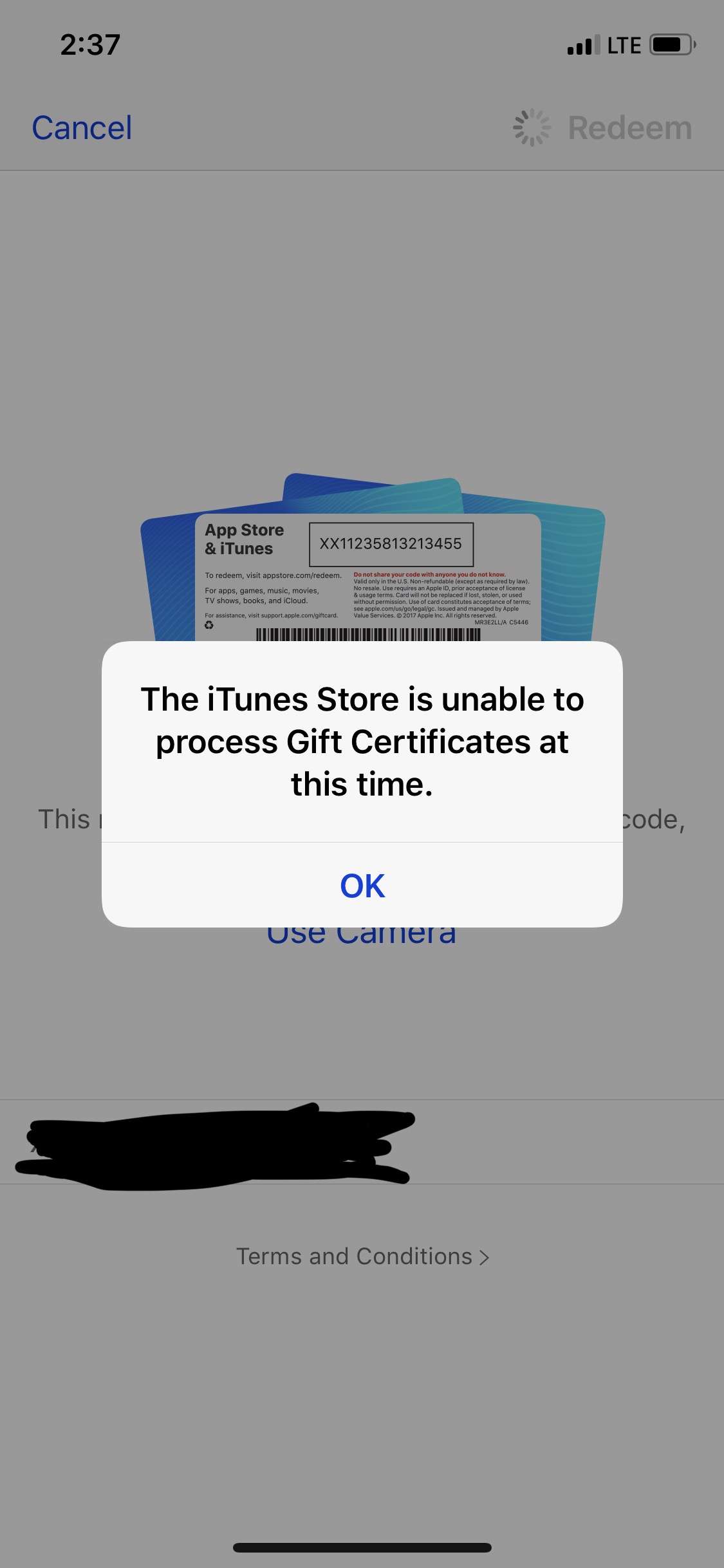 unable to redeem my Apple Store gift card… - Apple Community