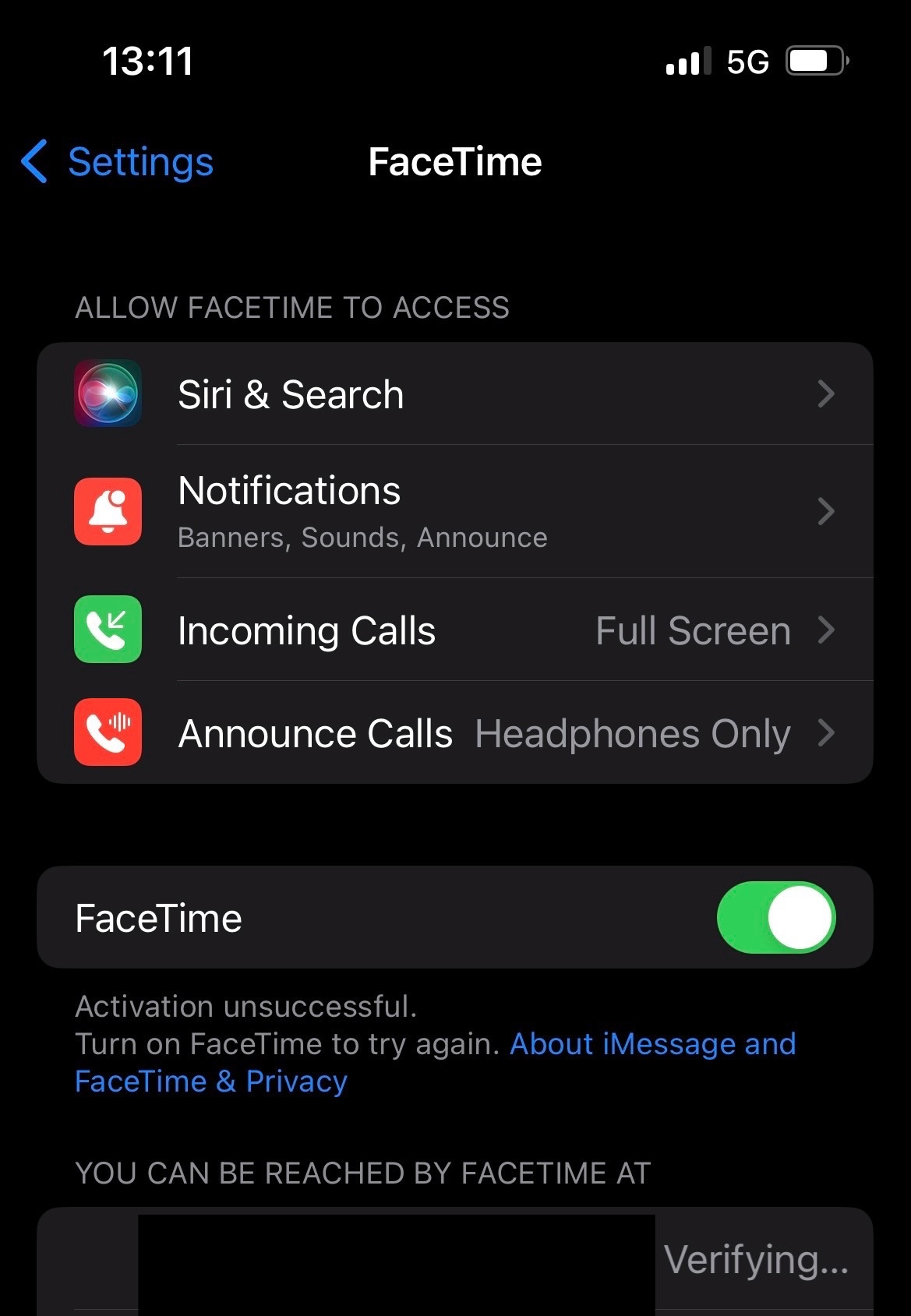 facetime number verifying