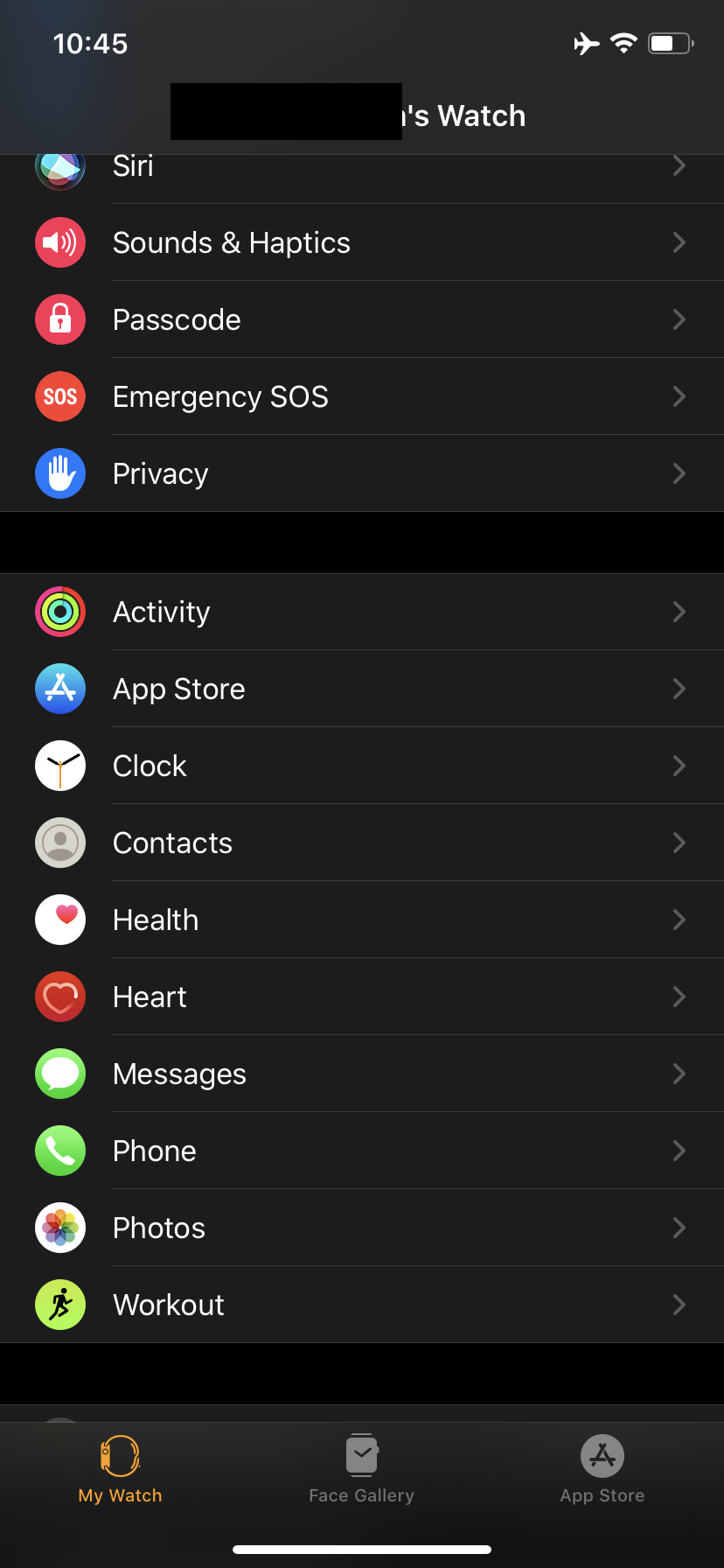 apple watch contacts missing