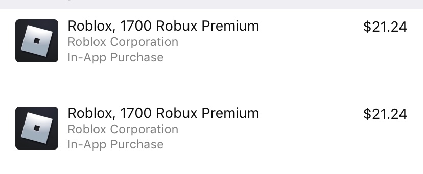I Was Charged For 2 Purchases For Roblox Apple Community - how to purchase robux with itunes card