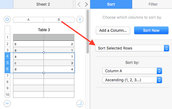 sorting rows without changing other rows - Apple Community