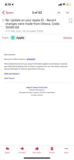 Scam Email – Apple iCloud – Well Eye Never