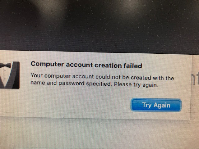 Failed account creation Account creation