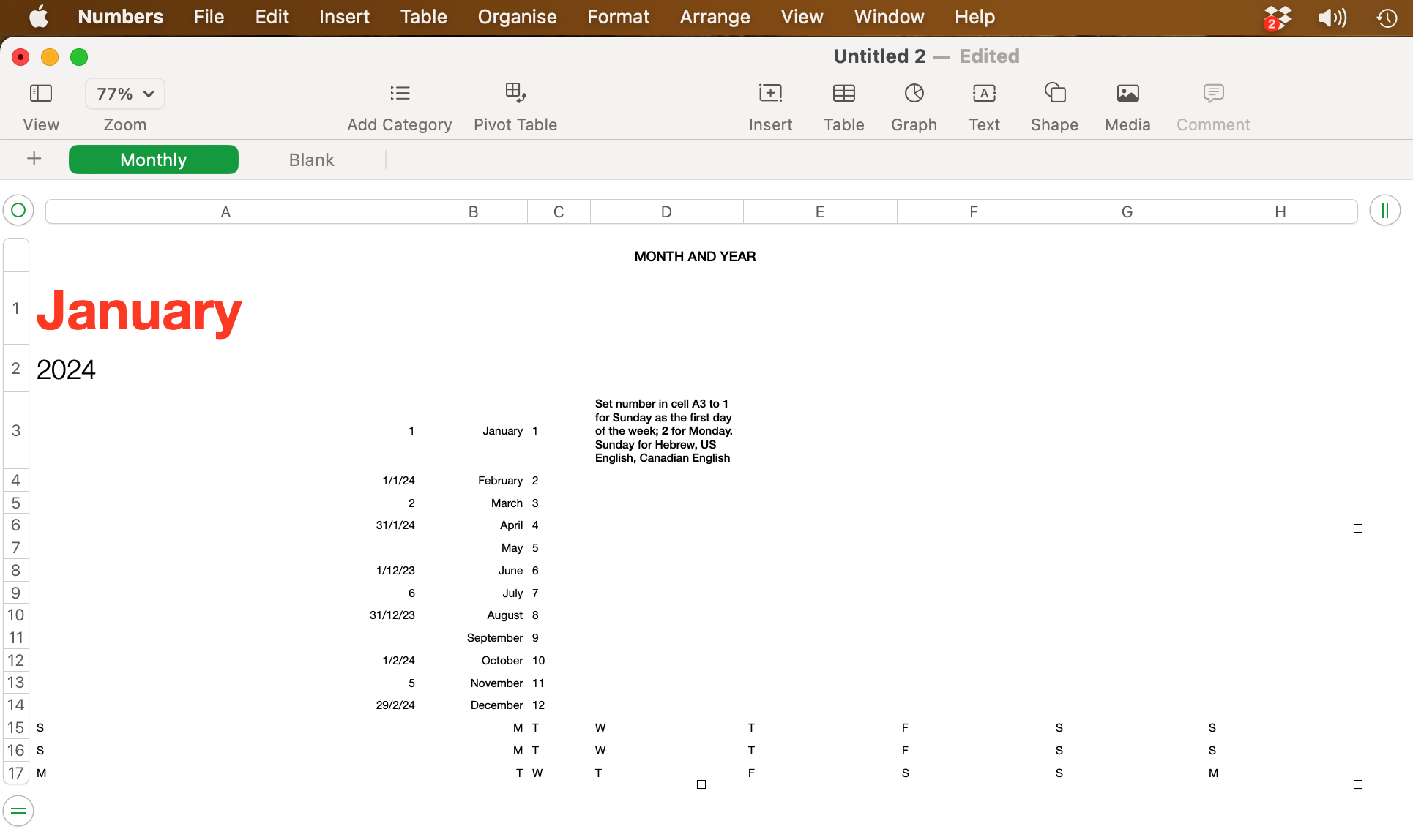 creating dynamic calendar in Numbers - Apple Community