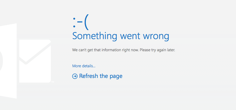 Something has to happen. Error wrong code. Something has happened Outlook.