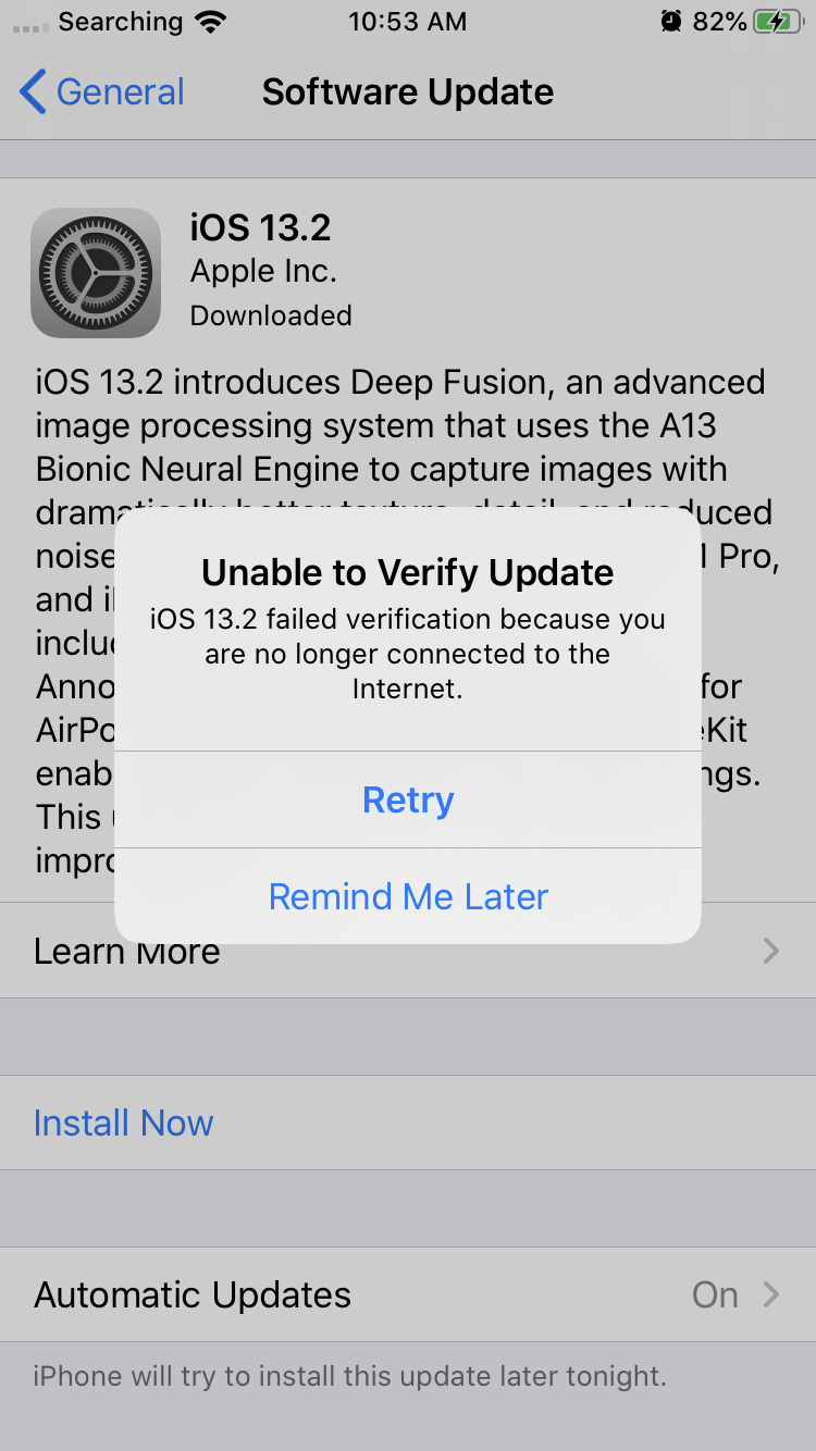 Help! Phone won’t update to iOS 13.2 says… - Apple Community