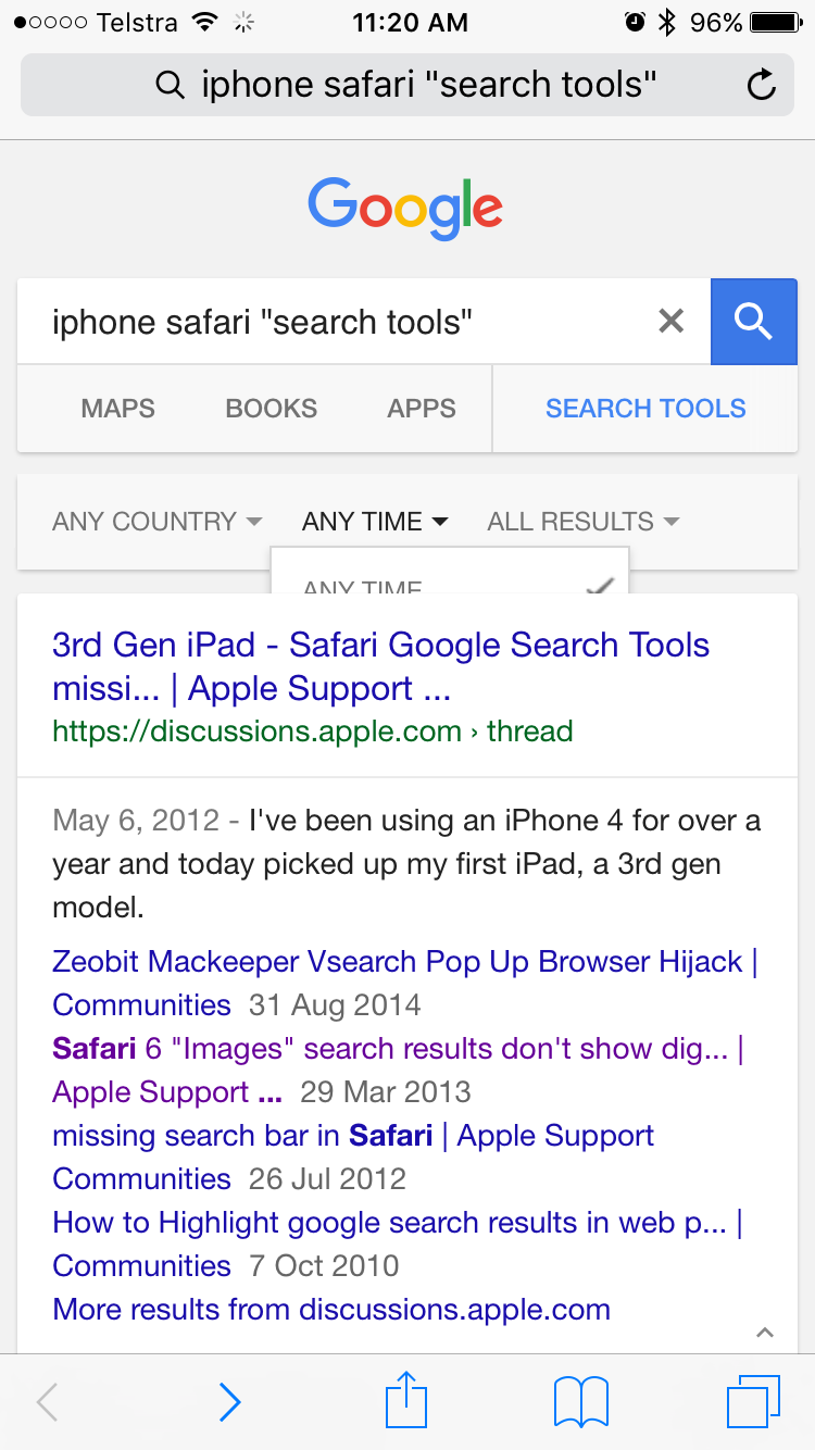 Safari In Iphone Not Displaying Search Ba Apple Community