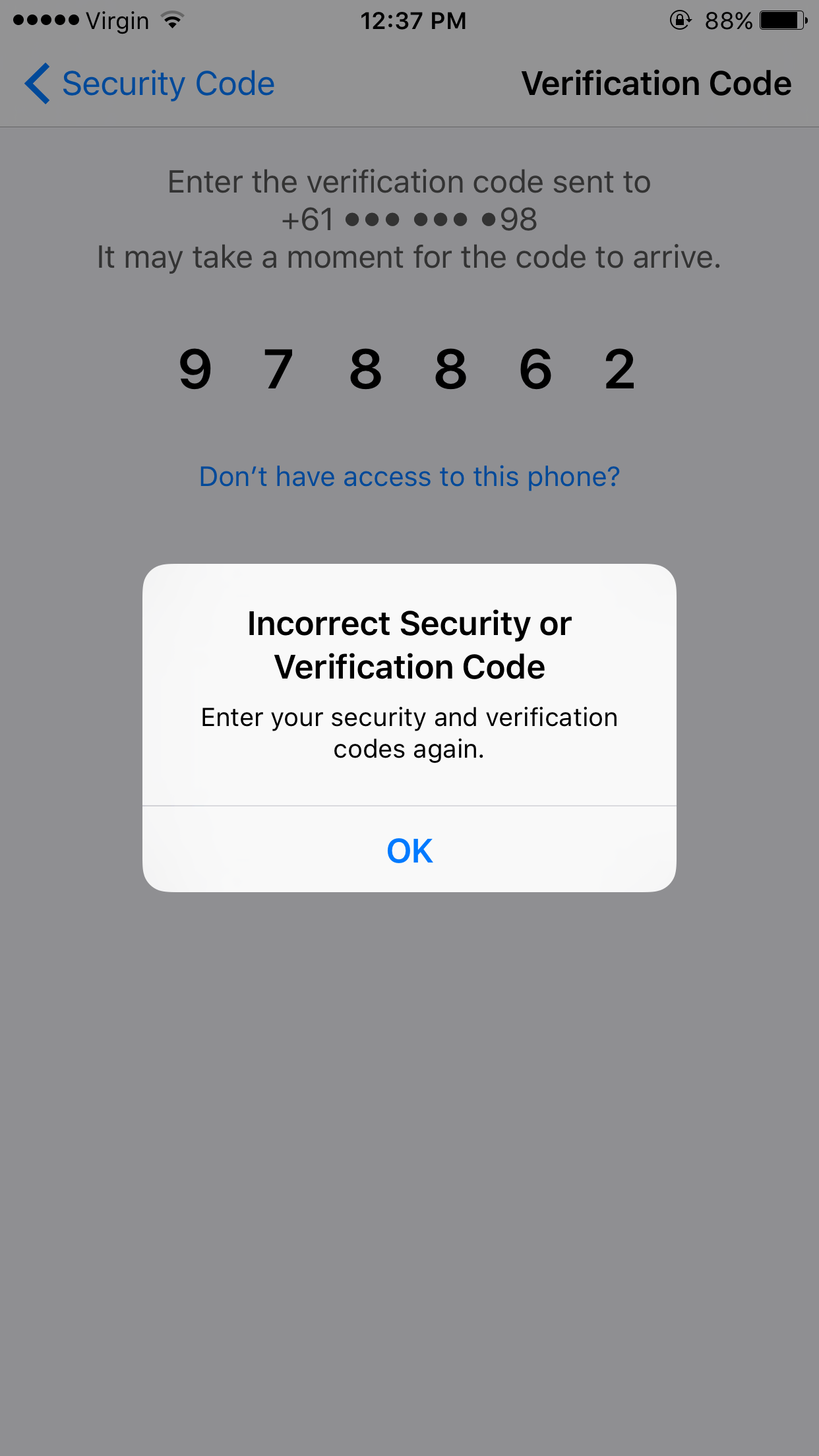 Incorrect Security or Verification Code Apple Community