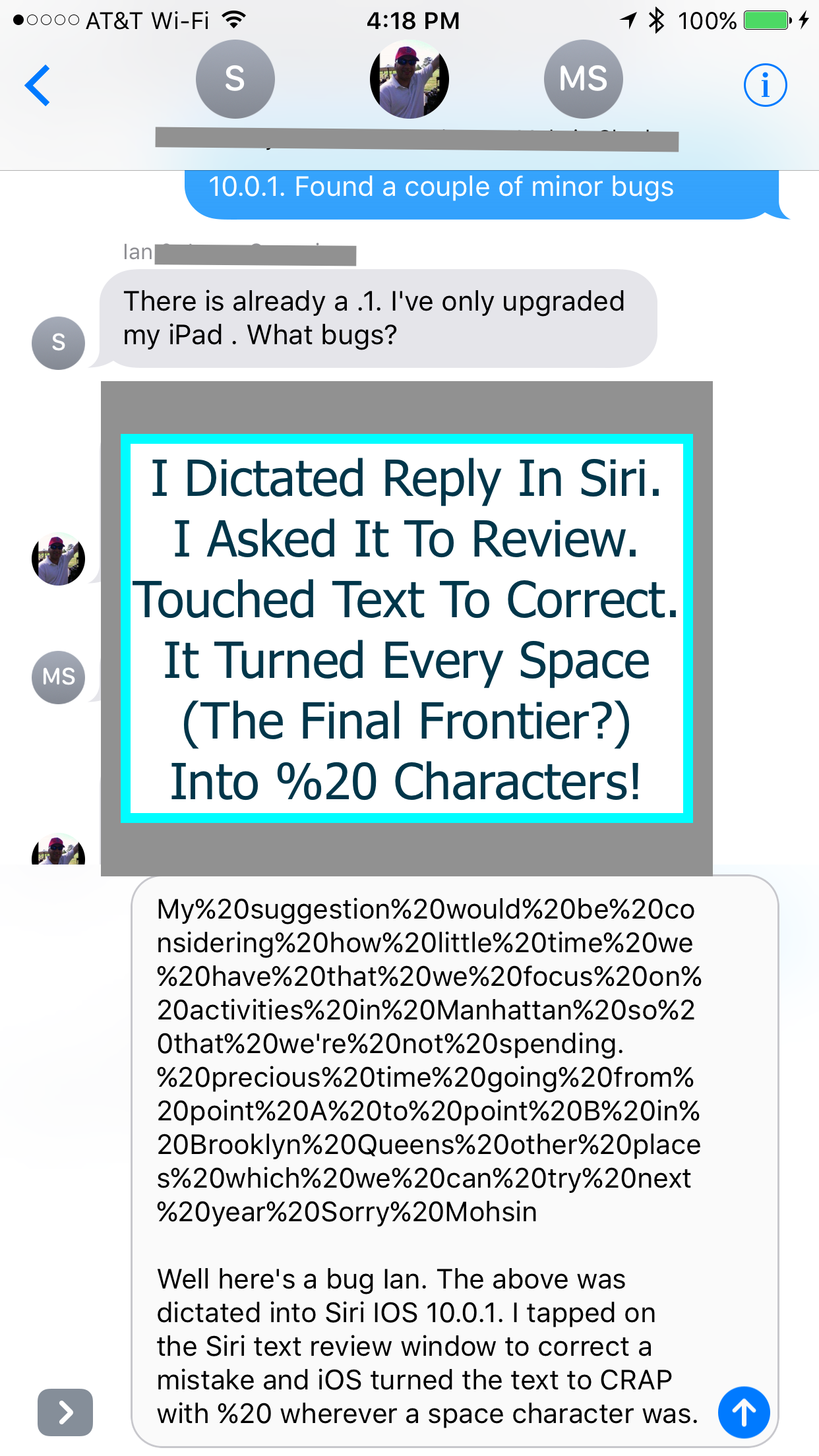 iOS 10.0.1 Siri Turns Spaces Into %20 & U… - Apple Community