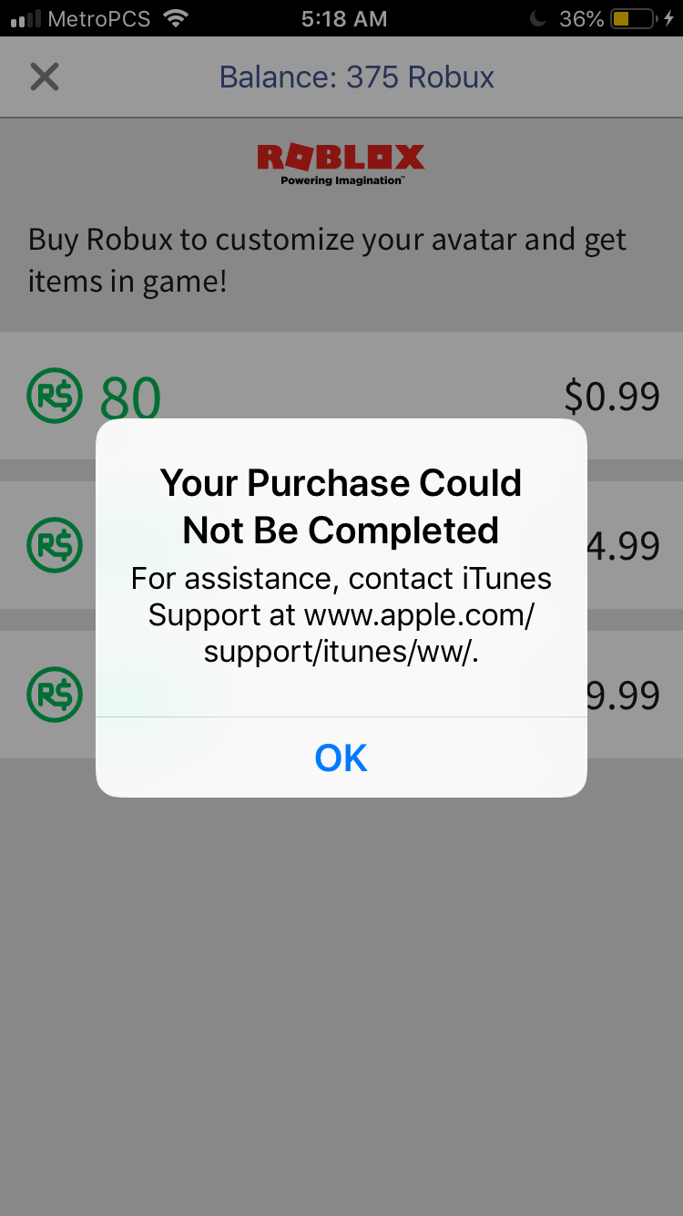 It won't let me buy robux - Apple Community