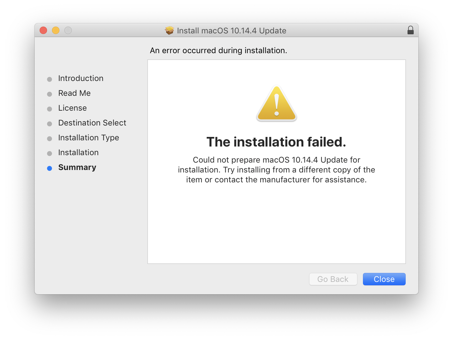 The Installation Failed Mojave 10144 Apple Community 