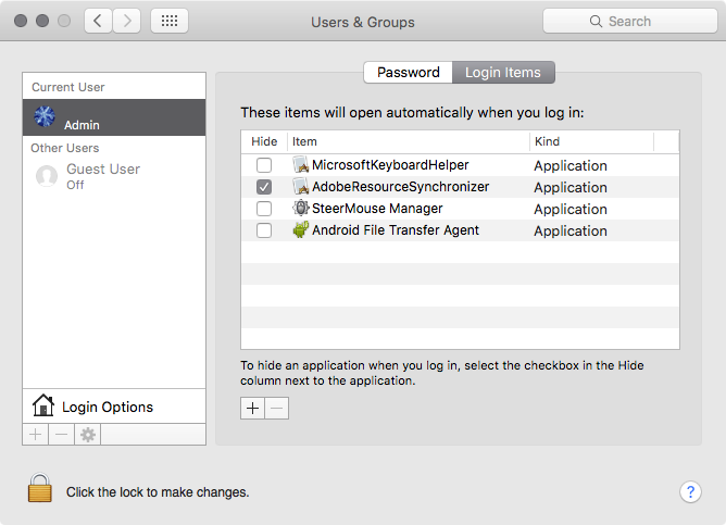 Adobe resource synchronizer login items in excel