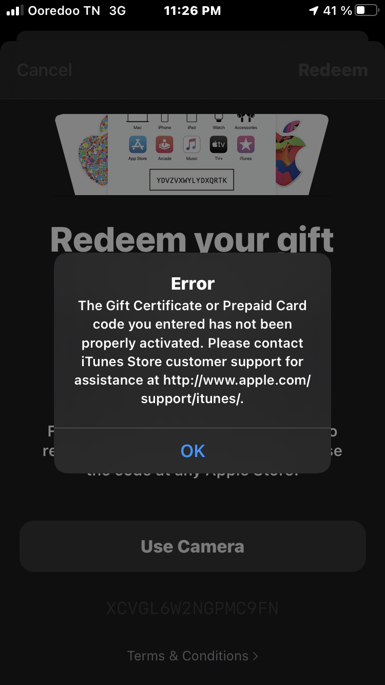 I cannot redeem code - Apple Community