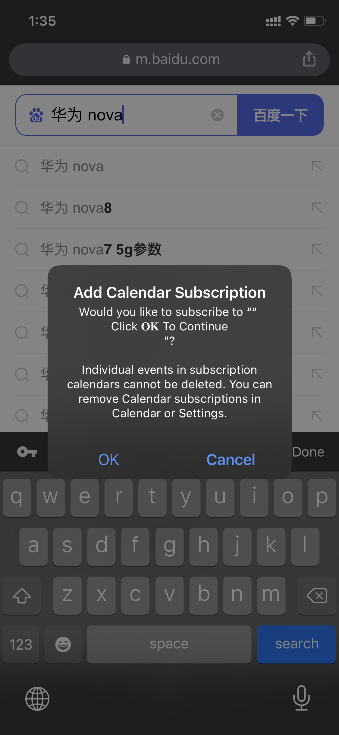 Add calendar subscription popup message Apple Community