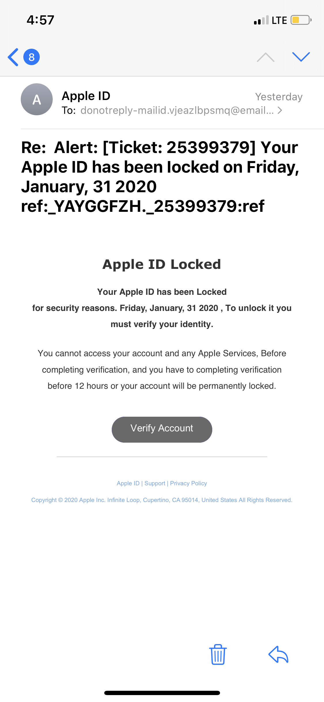 Apple id deals email example